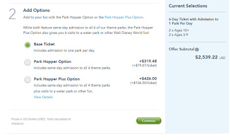 Select Your Ticket Options