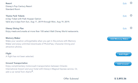 Adding Additional Walt Disney World Vacation Options