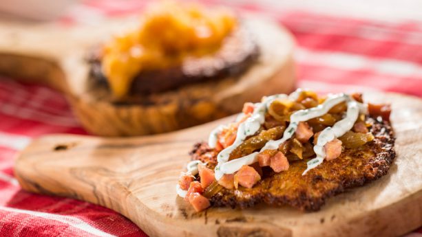 Potato Pancake with Caramelized Ham, Onions and Herb Sour Cream
